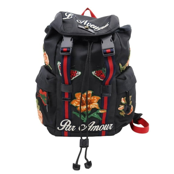 Pre-Owned Gucci L'Aveugle Par Amour Embroidered Techno Web Canvas Backpack Black 478327