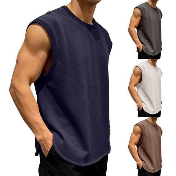 LengLS Mens Oversized Tank Tops Casual Lightweight Loose Sleeveless T-Shirts Crew Neck Solid Cotton Tops for Daily Sport & Leisure Homewear