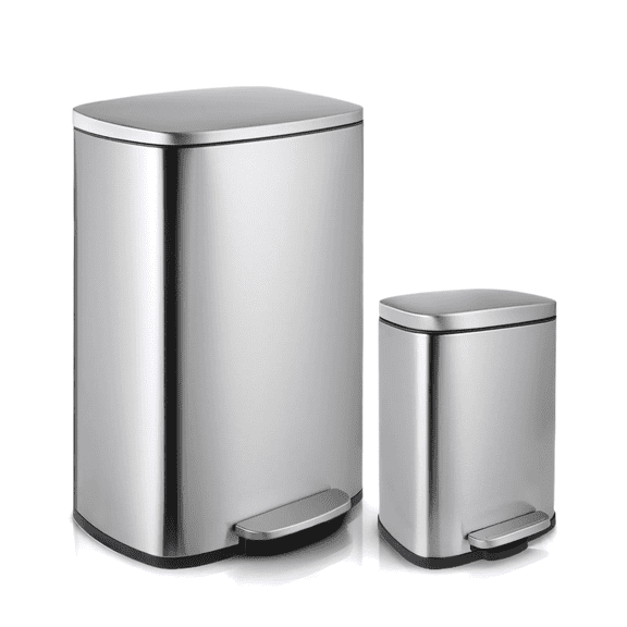 TLSUNNY 13.2   1.3 Gallon Kitchen Trash Can Combo, Stainless Steel Step Trash Can Set with Soft-Close Lid & Inner Bucket, for Home / Office