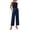 Blue, variant on Womens 2 Piece Outfits with Pockets Sleeveless Round Neck Crop Top Elastic Waist Wide Leg Culottes Set Comfort Breathable Cotton Linen Vacation Outfits Versatile Solid Color Summer Set M