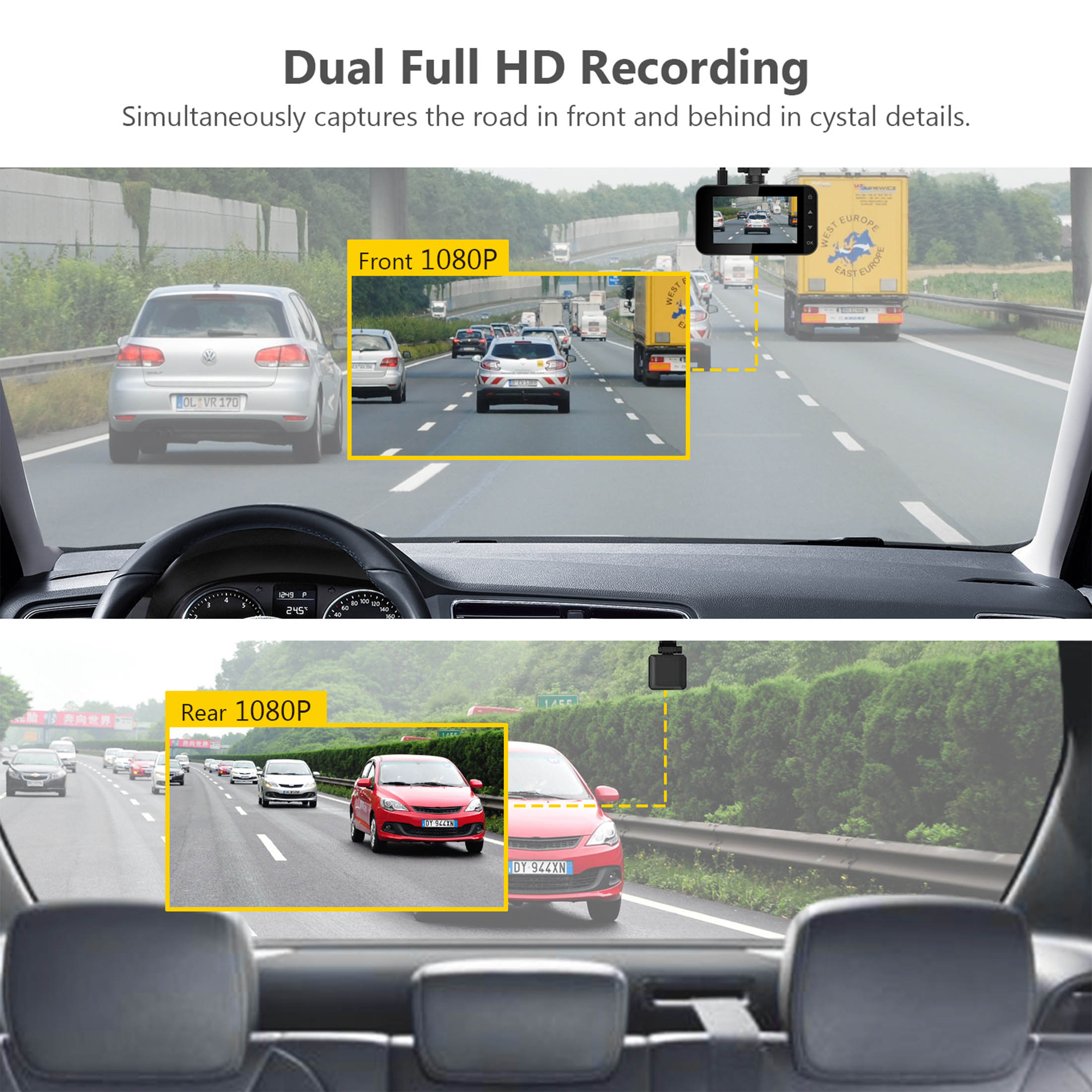 Z-Edge WiFi Dash Cam, 1920x1080P FHD, Front and Rear Dash Cam, Dual Cam, Car  DVR, Night Vision, Parking Mode, G-Sensor, Loop Recording 