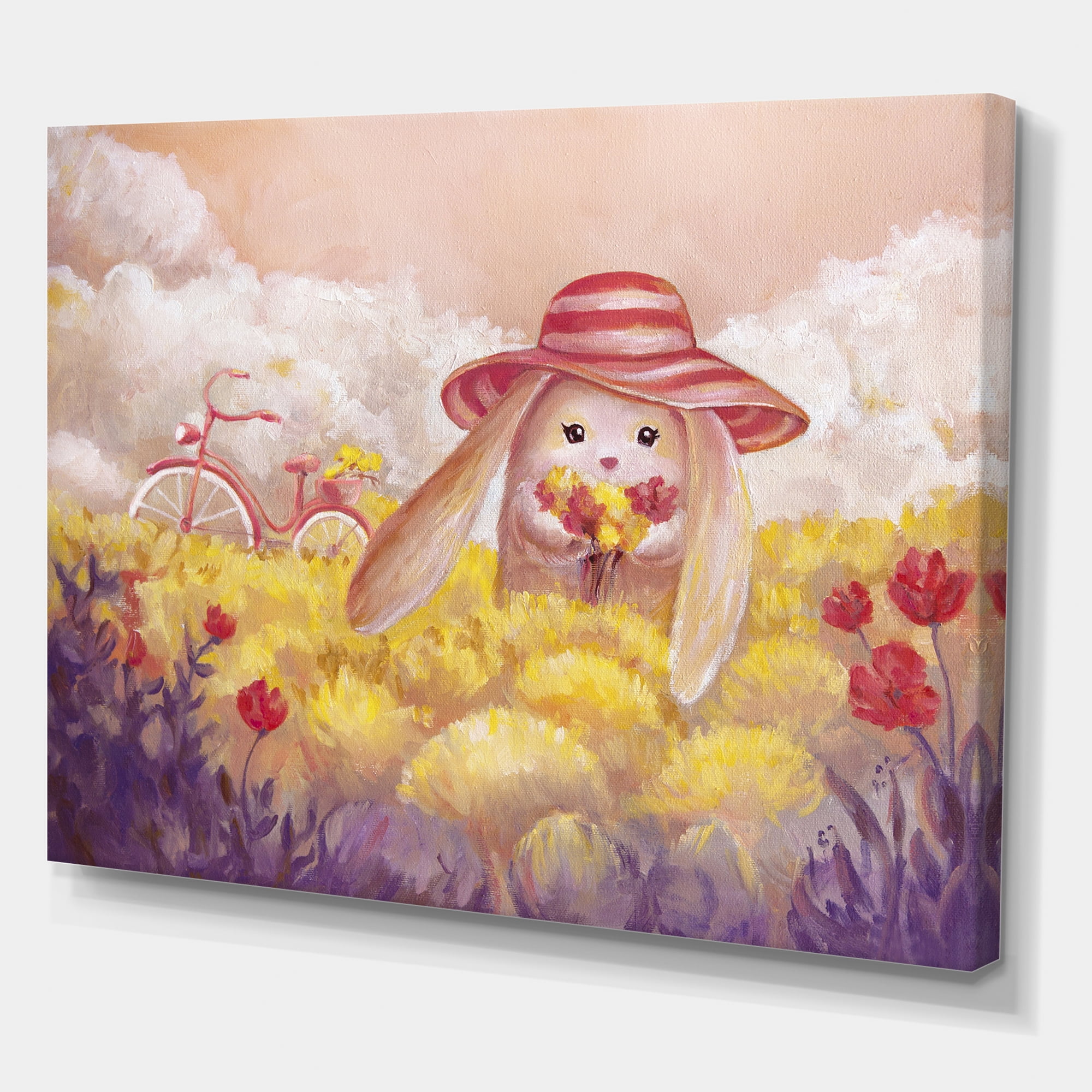 Designart ' Little Bunny With Yellow Flowers ' Traditional Canvas Wall Art Print