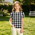 thumbnail image 6 of ZUKMRJPC Girls Plaid Puff Short Sleeve Shirts Casual Fashion Crew Neck Tunic Tops Kids Summer Trendy Checkered Tee Blouses 4-15 Years, 6 of 7