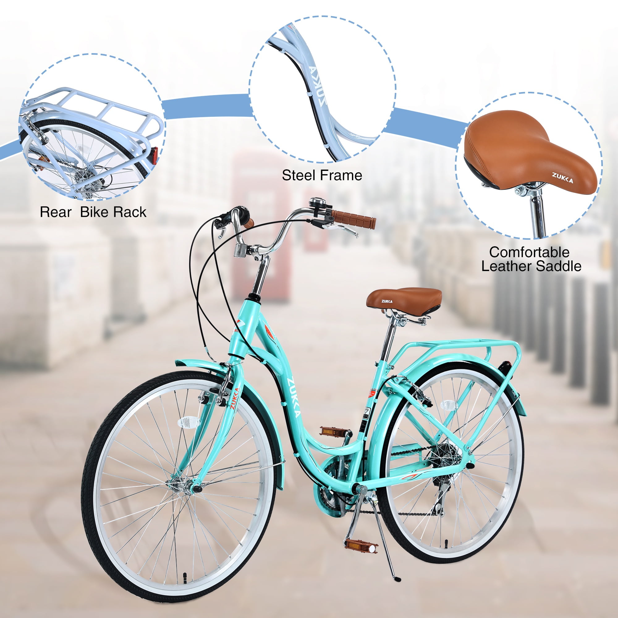 26 inch Womens Beach Cruiser Bike with Hand Brakes 7 Speed Bicycle for Adult Teen City Commuter Bike for Ladies with Backseat 85 Assembled Yellow Walmart