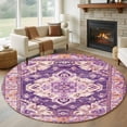 thumbnail image 2 of Round Rug 5Ft, Purple Bohemia Ethnic Pattern Soft Non-Slip Washable Felt Carpet Pad, Vintage Boho Geometric Area Rugs for Living Room Bedroom Kids Room, 2 of 9