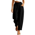 thumbnail image 3 of HomeDM Women's Pants Wide Leg Casual Loose Cotton Linen Elastic Waist Trousers Black Lounge Pants for Athletic Work Size L, 3 of 6