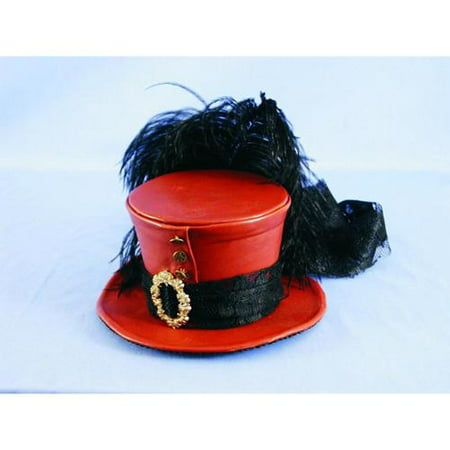 Steampunk Mini Burlesque Costume Faux Leather Red Hat w/Feathers One