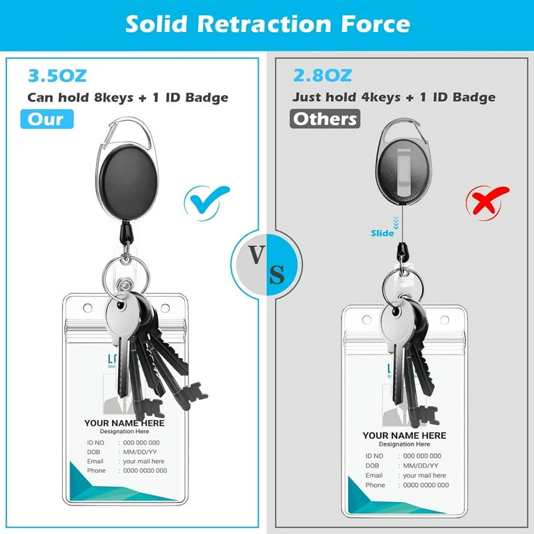 5 Pack ID Badge Holder With Clip Badge Reels Retractable Heavy Duty Clear Id Card Holder Retractable Vertical Lanyard Id Holders with Carabiner Badge Reel