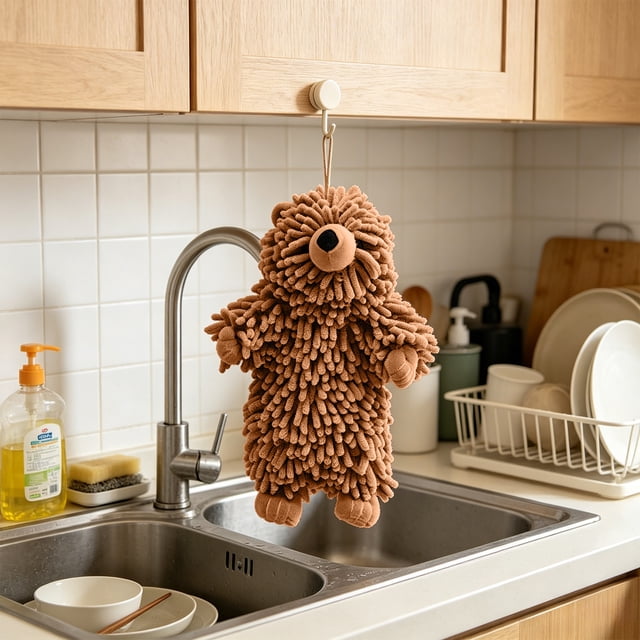 Bear Chenilles Hand Towel Cute Cartoons Bear Fuzzy Fuzzy Ball Hand Towel Absorbent Decorative Fuzzy Ball Hanging Towel For Bathrooms And Kitchens