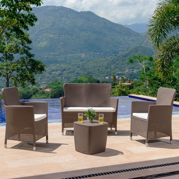 Sala Exterior Para Jardin Tipo Rattan 4 Puestos Mocca Marca Mq MQ 485-MOC