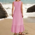 thumbnail image 4 of Wiyuqeen Women Sleeveless Square Neck Tiered Dresses Casual Solid Plested Maxi Dresses Summer Beach Tank Dresses with Pockets Empire Waist Dresses, 4 of 7