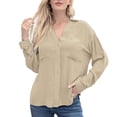 thumbnail image 2 of Blusa de Seda de Hielo ANGGREK de Manga Larga Cuello en V y Botones Color Puro para Mujer, 2 of 6