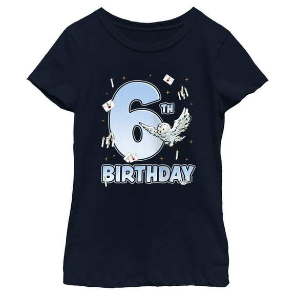 Girl's Harry Potter Hedwig 6th Birthday  Graphic Tee Navy Blue Large