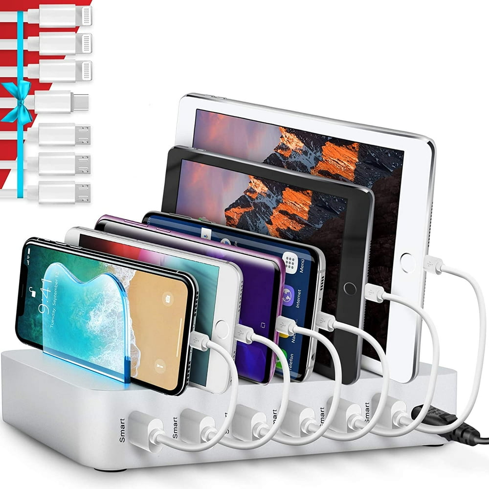 Poweroni Usb Charging Station Dock 6 Port Fast Charge Docking Station For Multiple Devices 