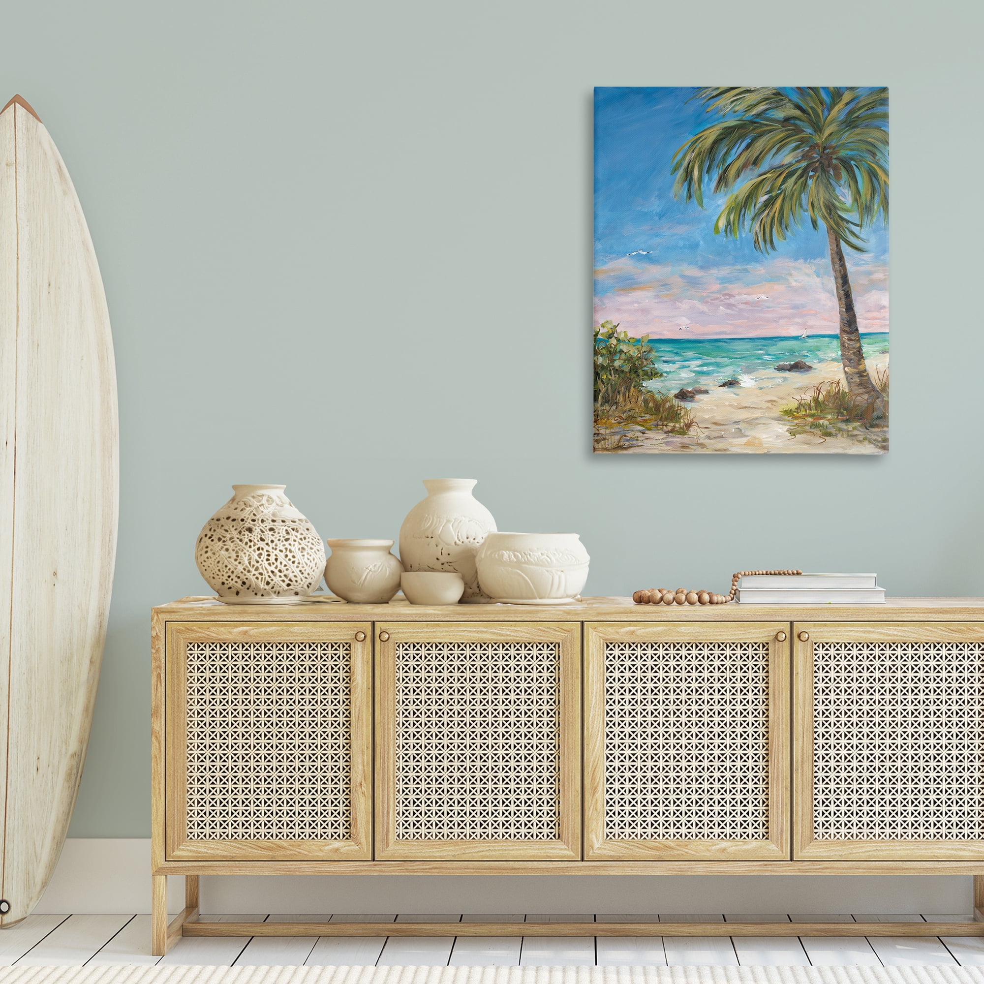 Stupell Industries By the Single Palm Coastal Painting Gallery Wrapped Canvas Art Print Wall Art, 30 x 40