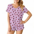 thumbnail image 3 of Mgmyaa Women's Pajama Set Printed V-Neck Sleep Shirt Short Sleeve Top with Pocket Shorts Nightwear Lounge Outfit Two-Piece Set, 3 of 7