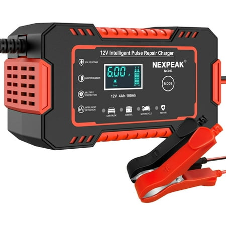NEXPEAK NC101 Car Battery Charger, Smart Battery Trickle Charger 12V 6A Automotive Battery Maintainer Desulfator with Temp Compensation for Car Truck Motorcycle Lawn Mower Marine Lead Acid Batteries