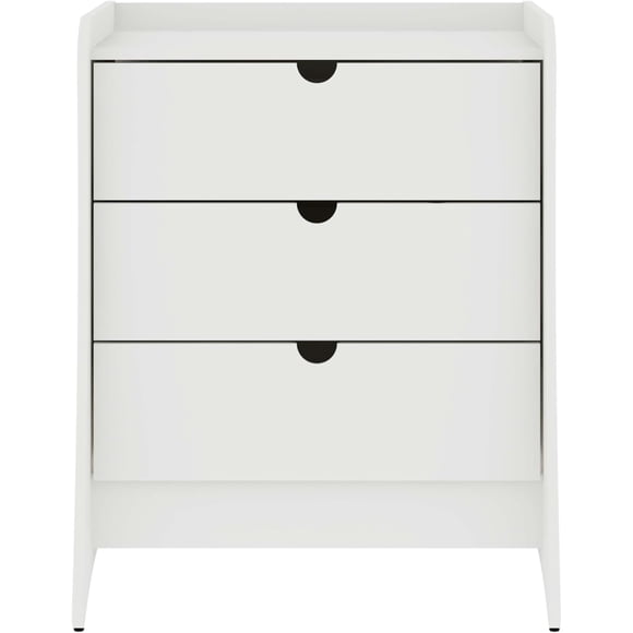Coney 3 Drawer Dresser for Bedroom, Closet and Nursery Room, Spacious Clothes Storage with Mid Century Modern Design and Curved Silhouettes, Bureau, White