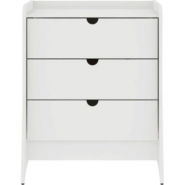 Coney 3 Drawer Dresser for Bedroom, Closet and Nursery Room, Spacious Clothes Storage with Mid Century Modern Design and Curved Silhouettes, Bureau, White