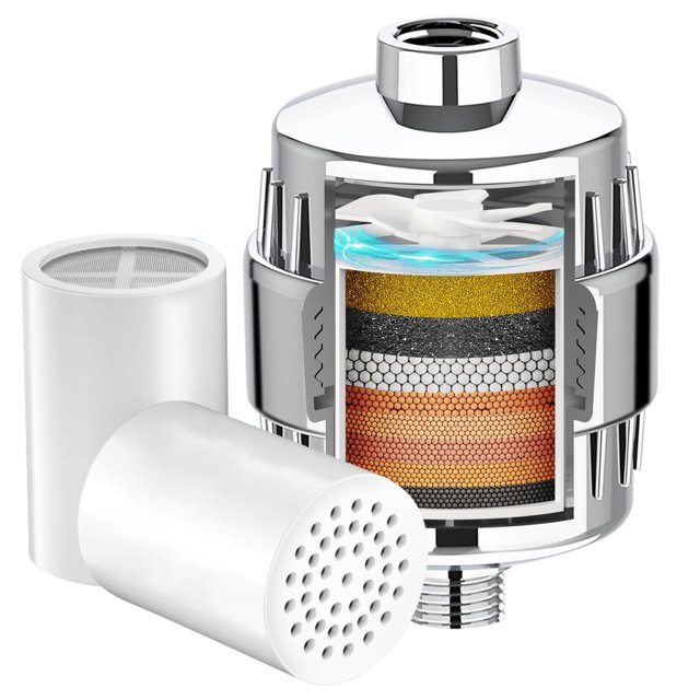 Filtro de ducha Yodel Chrome con ablandador de agua dura de 2 cartuchos