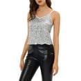 thumbnail image 5 of INSPIRE CHIC Women's Sequin Spaghetti Strap Crop Camisole Tank Tops M Silver White, 5 of 8