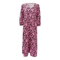 thumbnail image 3 of Women Fashion Dress Boho Print V Neck Strap Loose Half Sleeve Long Casual Holiday Dress Pink XL, 3 of 5