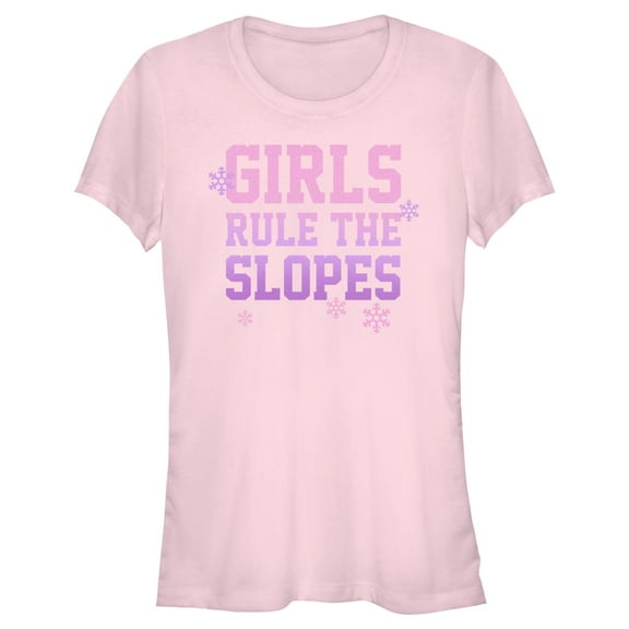 Junior's Lost Gods Girls Rule the Slopes  Graphic Tee Light Pink X Large