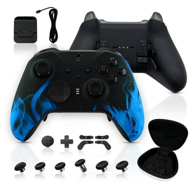 Silent Modz Custom Elite Series 2 Wireless Controller Compatible with Xbox Series X, Xbox Series S, Xbox One, Mobile & PC – Starter Bundle Gaming Controller with Accessories & Case (Blue Flames)