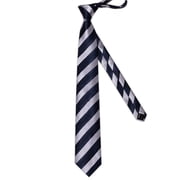 Mens Navy Blue Grey Striped Tie and Pocket Square Set Silk Necktie Handkerchief Cufflinks Tie Clip Business Formal