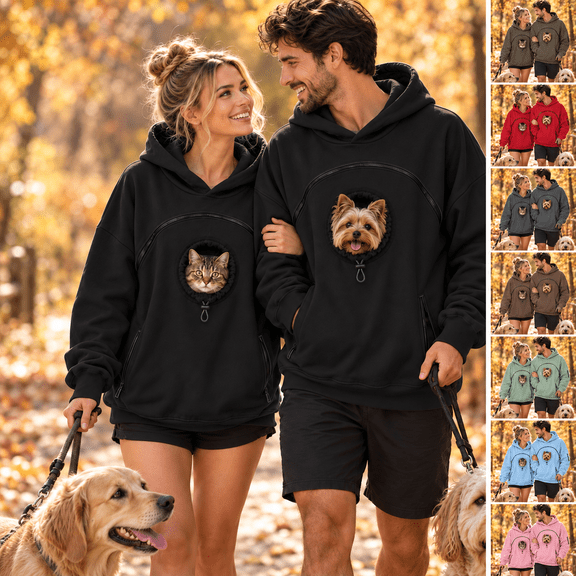 Pet Carrier Hoodie, Oversized Fleece Sweatshirt with Front Pouch for Small Pets