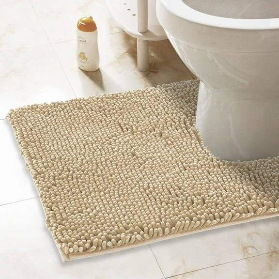 ITSOFT Luxury Bathroom Mats, Non-Slip Chenille Bathmat, Ultra Absorbent, U-Shaped, Beige