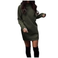 thumbnail image 2 of Women's Solid Thickened Oversize Long Sweater Dress Disappearing Lower Body, Cozy Fall Winter Sweatshirt Dress with Soft Fabric for Fashionable and Comfortable Wear,Army Green,2XL, 2 of 8