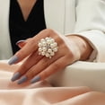 thumbnail image 3 of Bollywood Style Big Luxury Fashion Statement Adjustable Kundan Flower Finger Ring For Women, 3 of 7