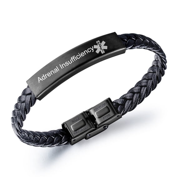 LiFashion Medical Alert Bracelet for Men Women,Stainless Steel Black Braided Leather Medical ID Health Alert Wristband Medic Emergency Jewelry Monitoring Systems