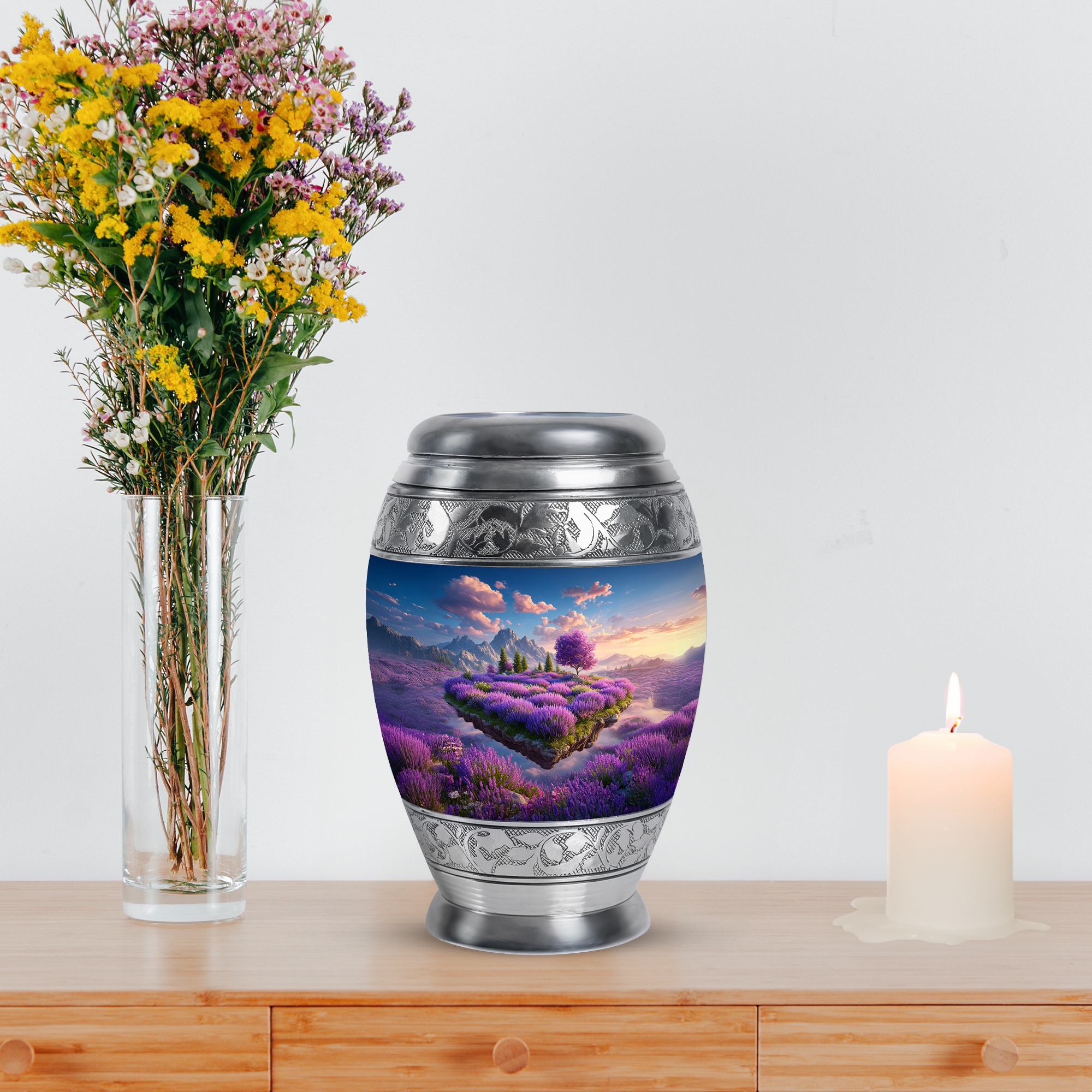 MUKTIVE Lavender Grass Keepsake Urn for Ashes Adult Male, Mountain Cremation Urns for Human for Mom, Tree Burial Ashes Holder, Handcrafted Mini Funeral Memorial Gift for Dad, 3 Inch