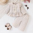 thumbnail image 2 of yboeqw Toddler Girl Outfit Set Fall Ruffle Long Sleeve Crewneck T-Shirt + Casual Pant Girls 2Pcs Clothes,Size 6-12 Months, 2 of 9