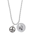 thumbnail image 1 of Delight Jewelry Silvertone Beaded Peace Sign Silvertone Script Initial Disc - V - Charm Necklace, 20"+3", 1 of 4