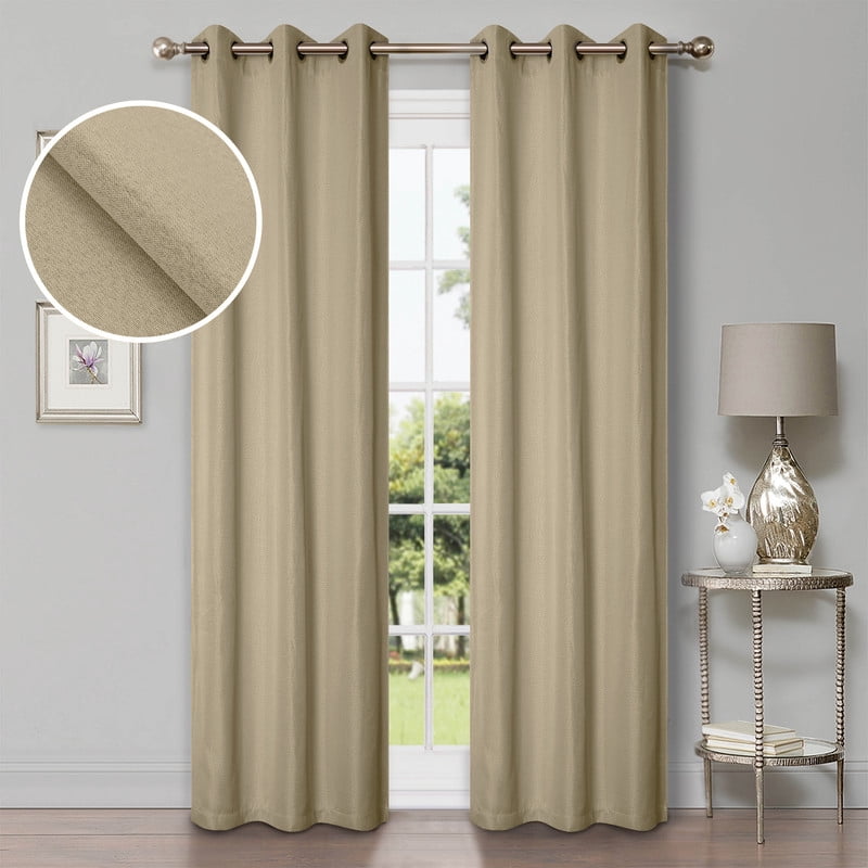 Superior Linen Blackout Curtains Set of 2, Grommet Header Curtain Panel Pair, Frosted Almond, 42"W x 84"L