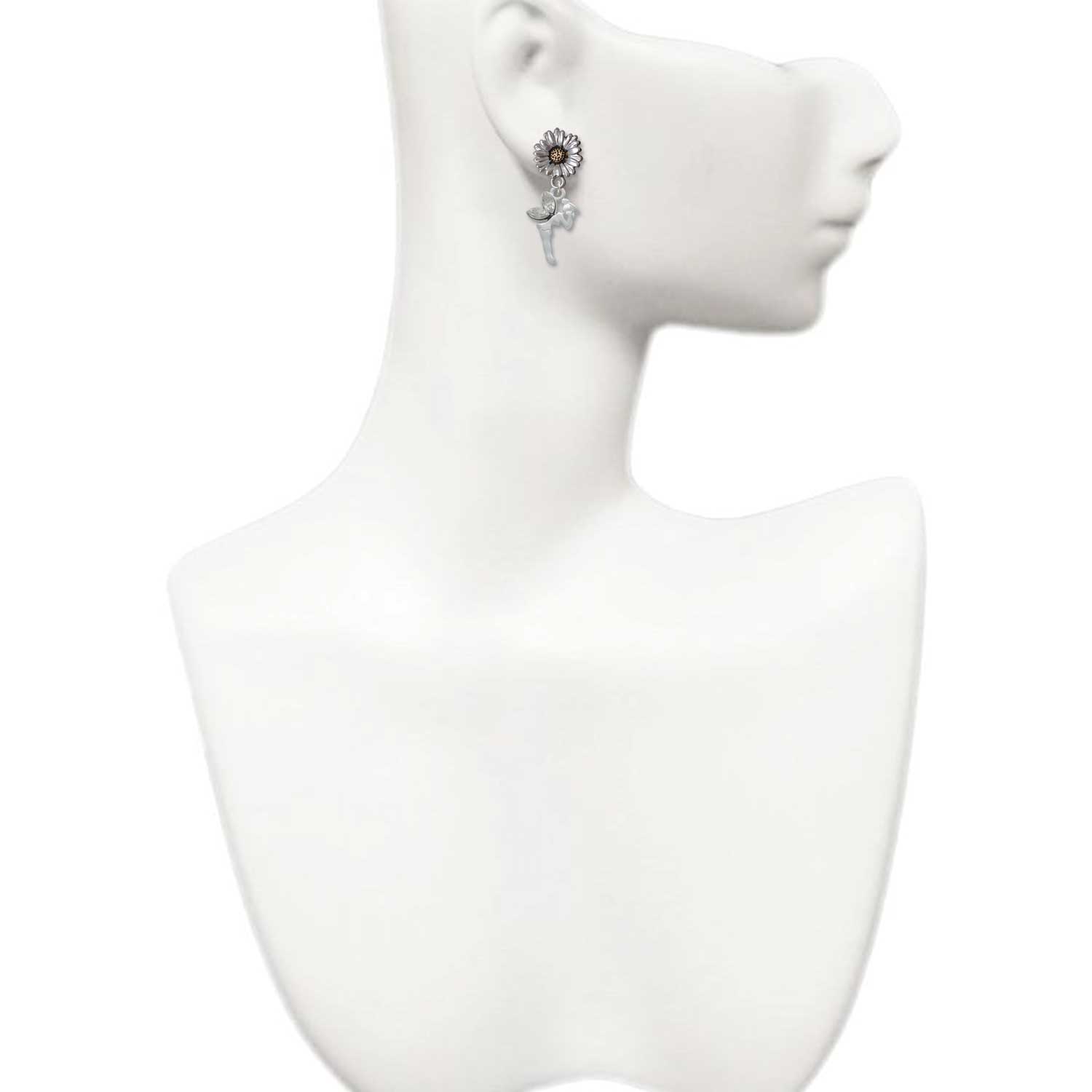 Delight Jewelry Silver-tone Small Fairy with Clear Wings - Two-tone Daisy Flower Post Earrings