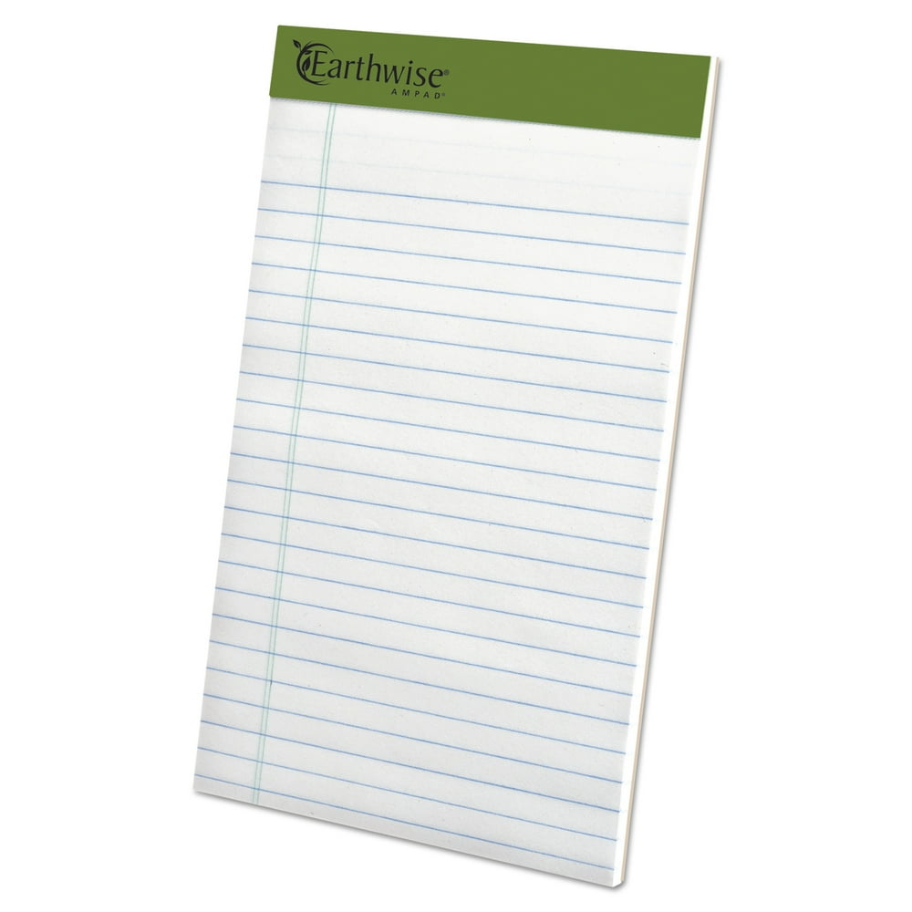 Ampad Earthwise Recycled Paper Legal Pad, Legal/Wide, 5 x 8, White, 40