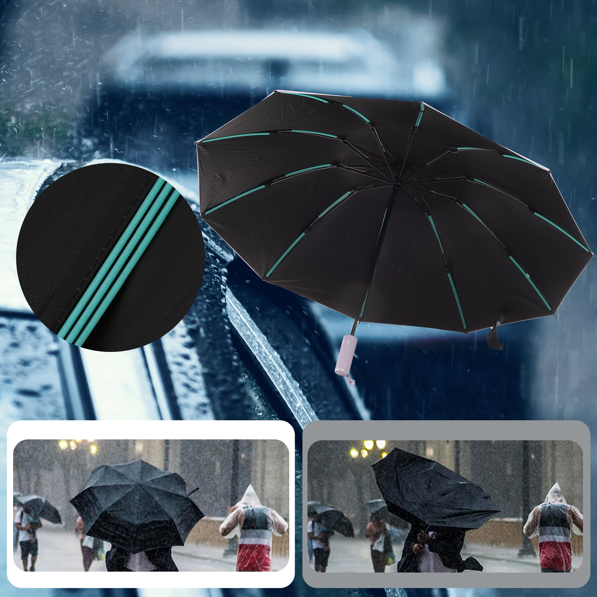 Unique Bargains Portable Windproof Folding Inverted Umbrella with Cover Pink