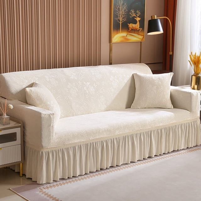 Nvzi Funda de sofá elástica para sala de estar, fácil de instalar, lavable, protector de sofá con falda, 1 pieza (beige, 3 plazas)