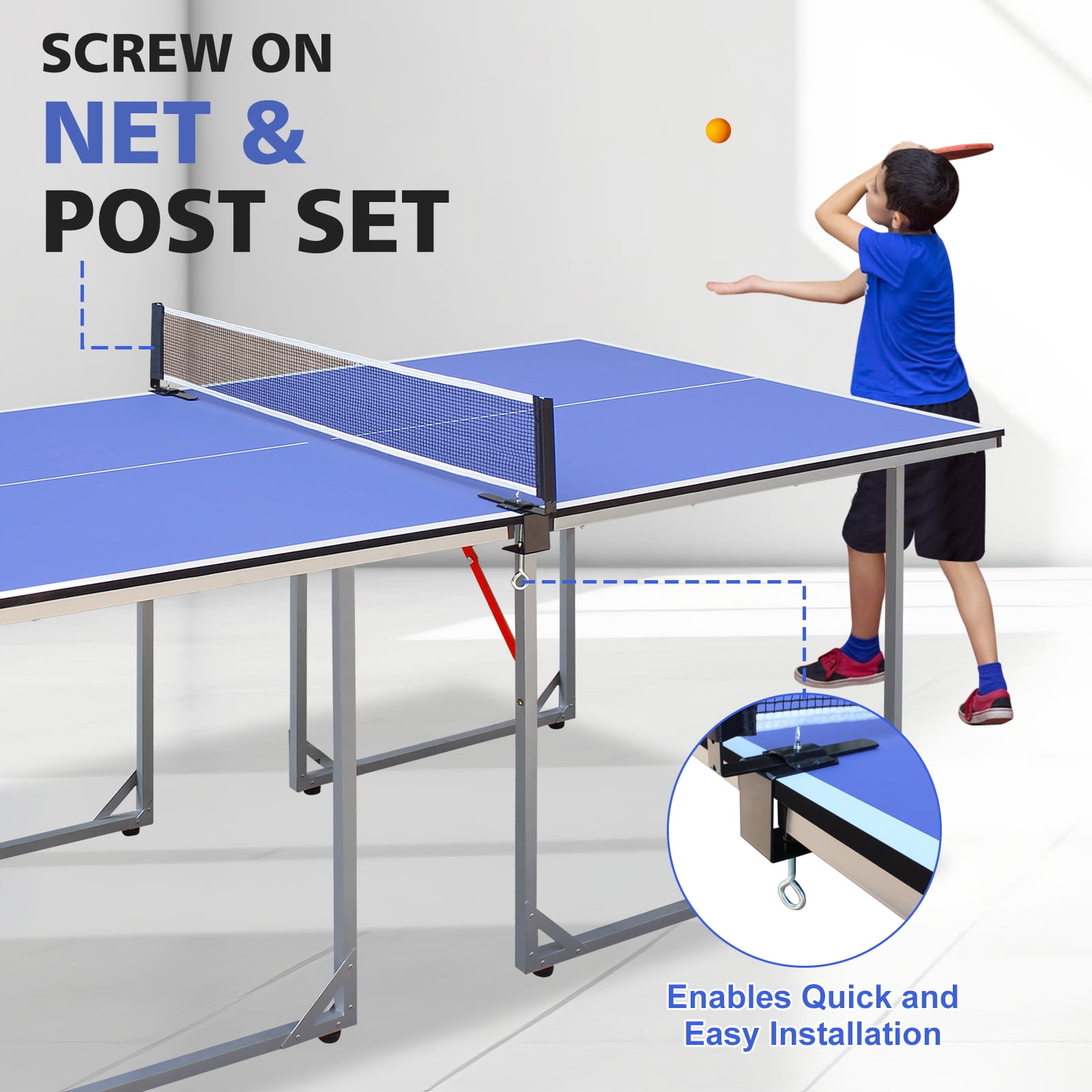 HooKung 6ft Foldable Table Tennis Table Set, Mid-Size Ping Pong Table Portable Table Tennis Game Set with Accessories