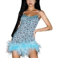 thumbnail image 1 of TRKIYQC Vestido corto sexy sin mangas para mujer con ribete de plumas esponjosas, ajuste entallado, con abertura entallada, vestido corto para fiesta de club, ropa de calle, Una flor verde TRKIYQC perder, 1 of 6