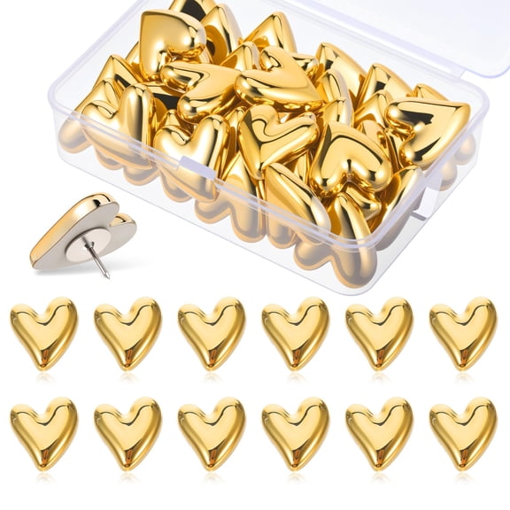 24Pcs Heart Decorative Pins, Cute Pins for Bulletin Board, Office or Home (Gold)