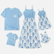 PatPat Family Matching Spaghetti Splicing Floral Dresses and Short-sleeve T-shirts Sets,Sizes Baby/Boy/Girl/Women/Men,One Piece