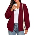 thumbnail image 6 of XPMWRP Women's Oversized Open Front Fleece Cardigan, V-Neck Long Sleeve Coat with Pockets, Casual Lounge Outerwear Red M, 6 of 9