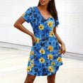 thumbnail image 4 of Gamivast Dresses for Women Short Sleeve V-Neck Babydoll Mini Dress Star Print A-Line Swing Sundress Casual Summer Holiday Vacation Cute Dress Blue XL, 4 of 7