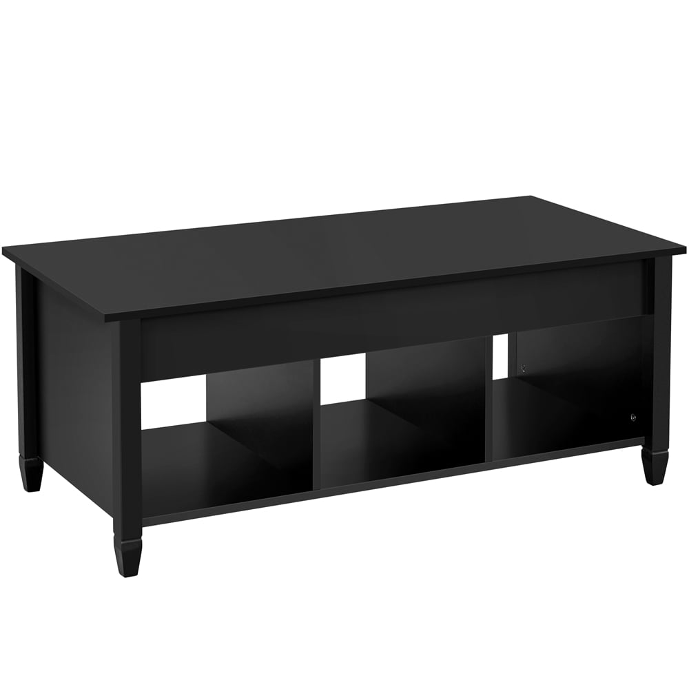 Alden Design 47.5 inch Wooden Lift Top Coffee Table with 3 Storage Compartments, Black
