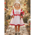 thumbnail image 3 of BemeyourBBs Toddler Girl Valentines Day Dress Baby Girl Dadd's Valentines Outfits Plaid Heart Letter Long Sleeve Crew Neck A-line Dresses with Bows Cute Spring Clothes, 3 of 9